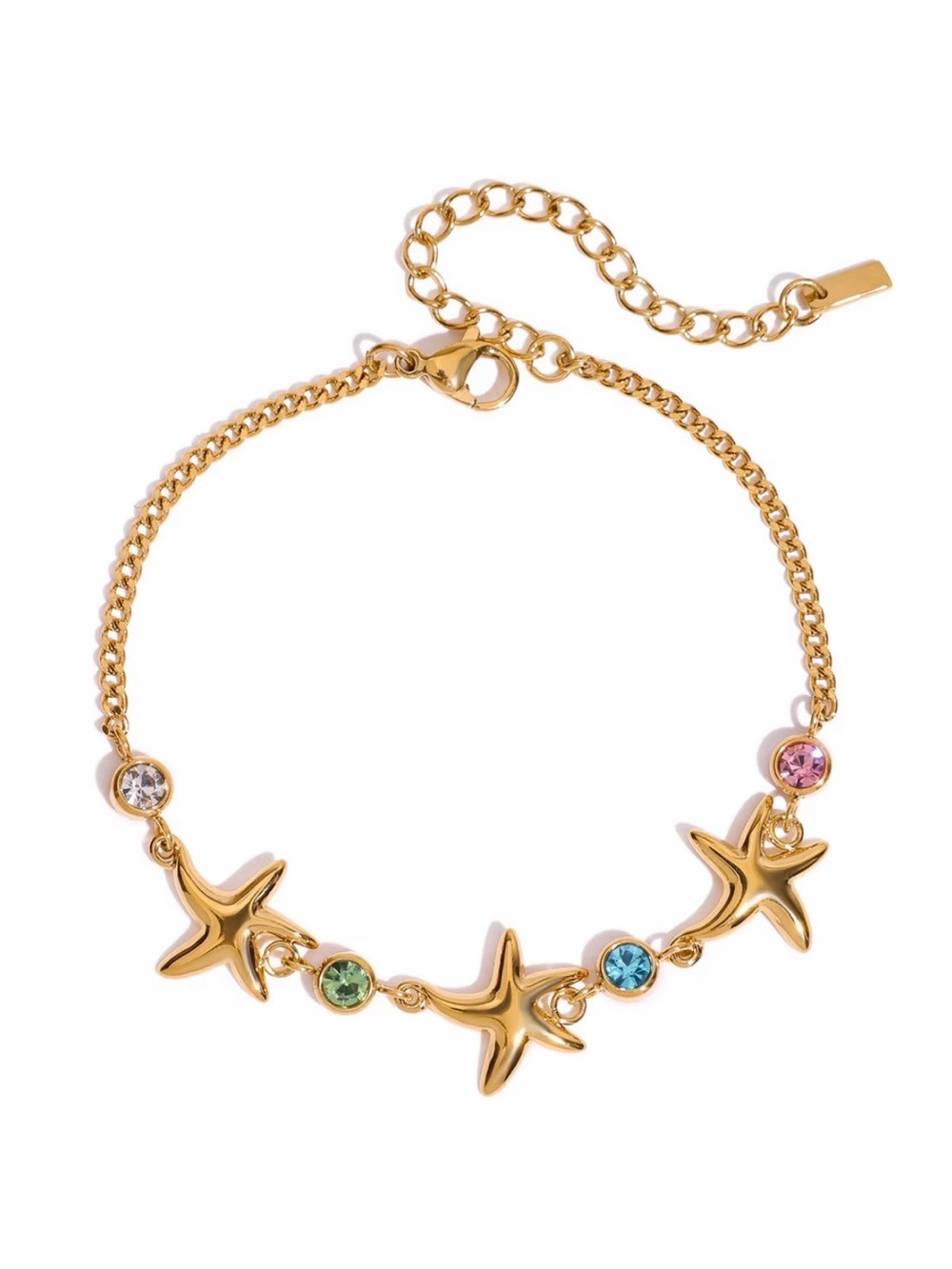 18K Gold Plated Multicolor CZ Starfish Charm Bracelet